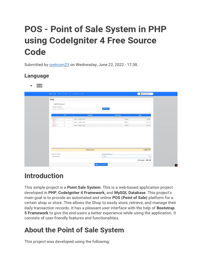 Pos - Point of Sale System in PHP Using Codeigniter 4 Free Source Code ...