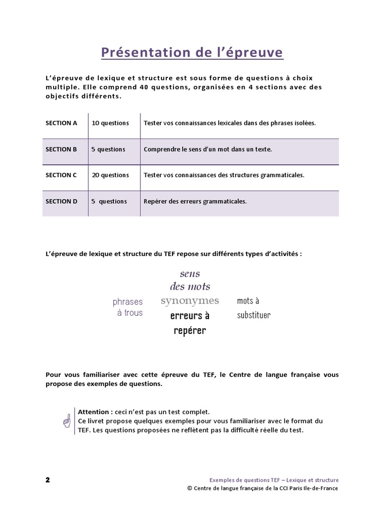 Section A Tef Preparation | PDF | Lexique