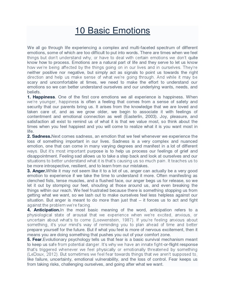 List Of Basic Emotions Pdf