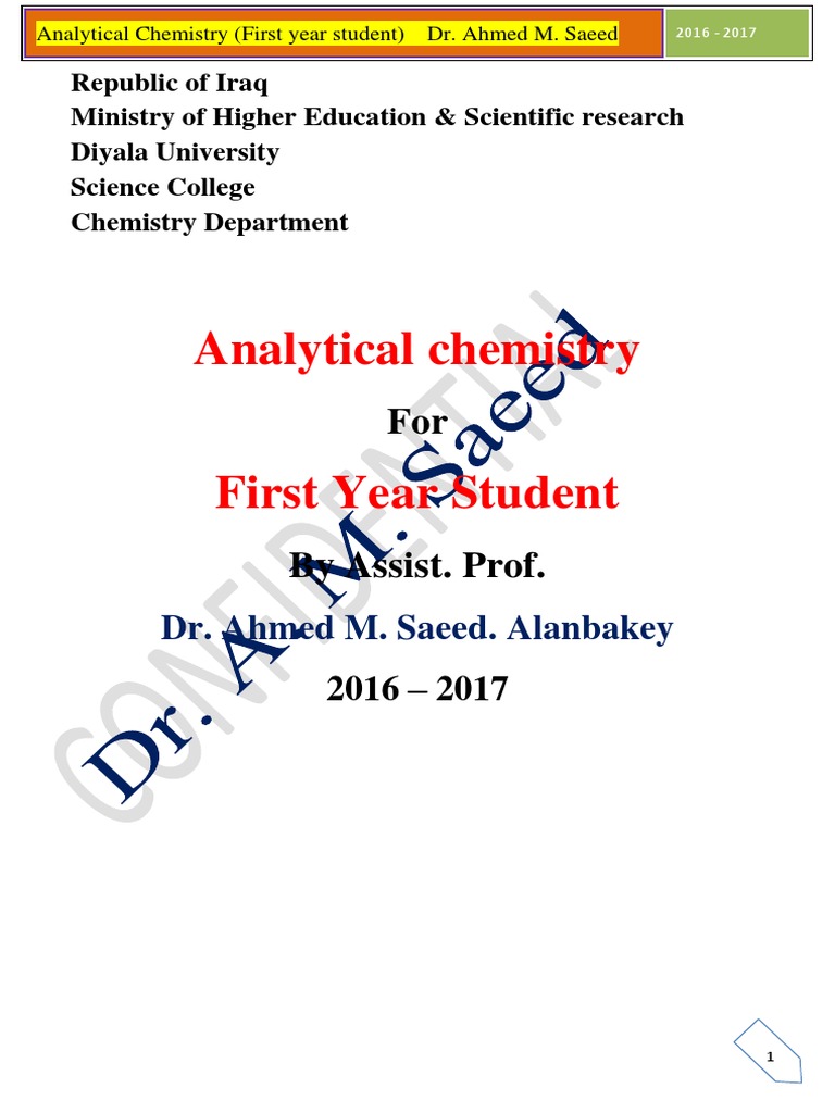 Analytical Chemistry Dr. Ahmed M. Saeed. Alanbakey PDF Chemistry