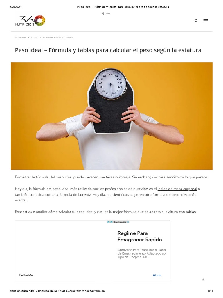 Fórmulas de Peso Ideal según Estatura | PDF | Índice de masa corporal ...