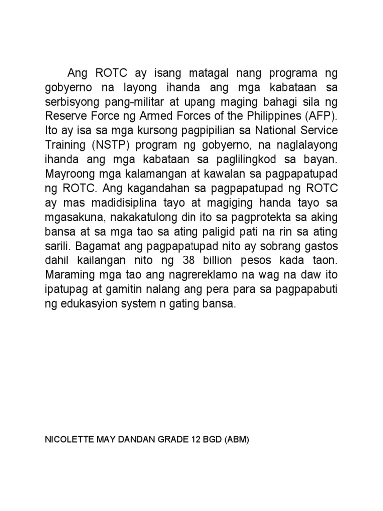 Ang ROTC Ay Isang Matagal Nang Programa NG Gobyerno Na Layong Ihanda ...