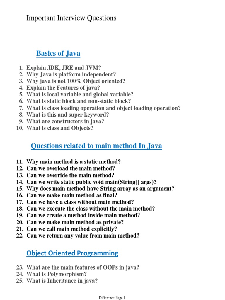 Java Important Interview Questions Pdf