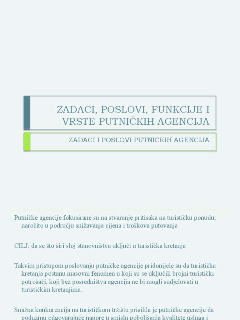 Zadaci, Poslovi, Funkcije I Vrste Putničkih | PDF