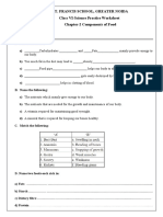 St. Francis School Class VI Science Worksheet on Food Components