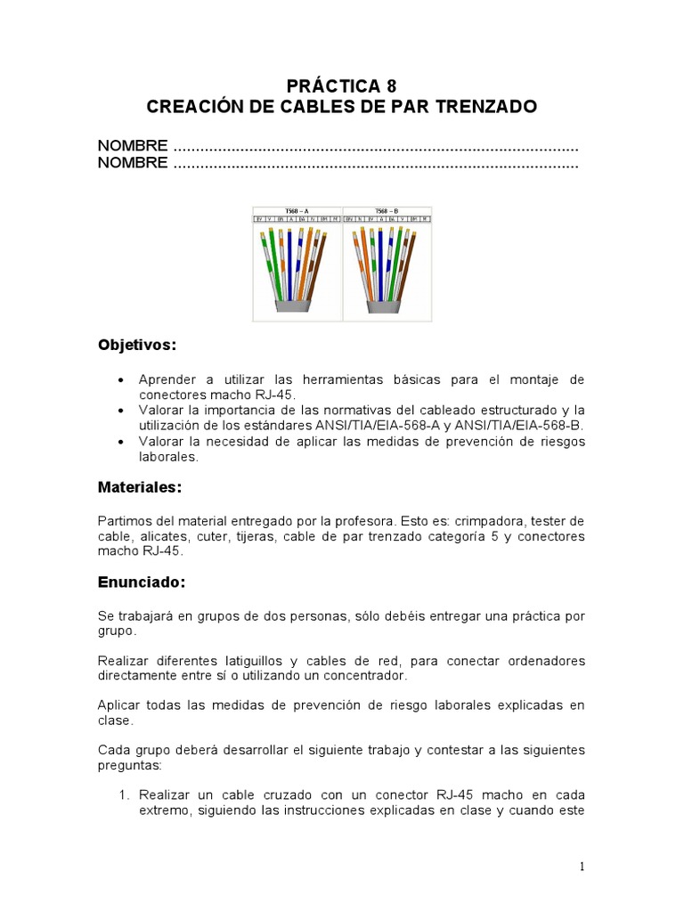 P8 Creacion de Cables de Par Trenzado | PDF | Ingenieria Eléctrica ...