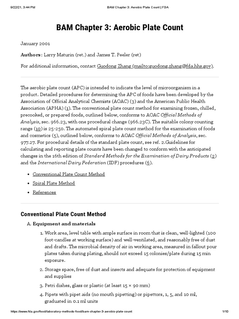 FDA BAM Chapter 3: Aerobic Plate Count | PDF | Colony Forming Unit ...