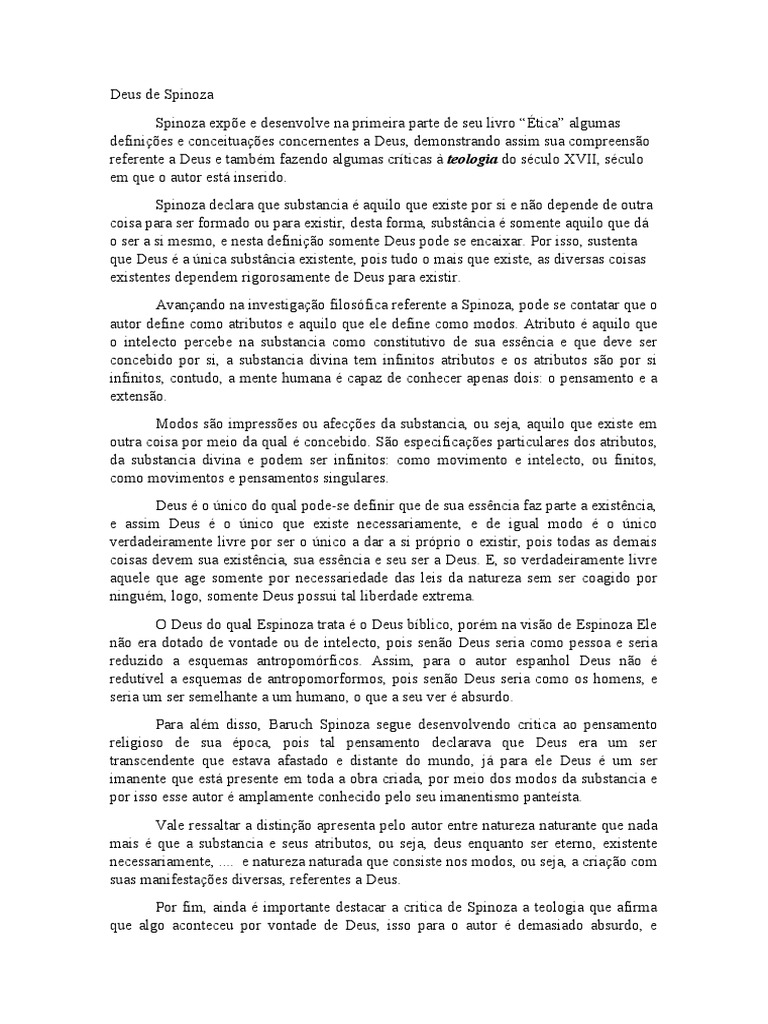 Deus de Spinoza | PDF | Baruch Spinoza | Deus