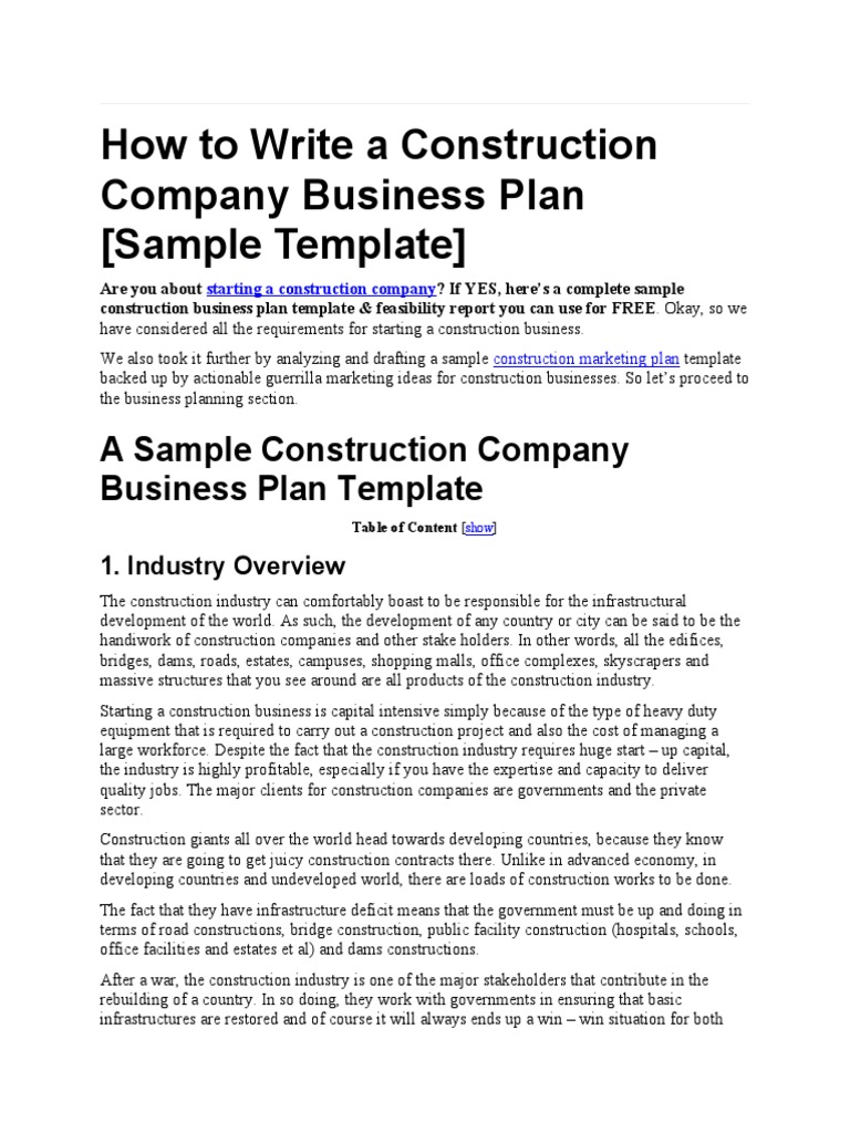 How To Write A Construction Company Business Plan | PDF | Business ...