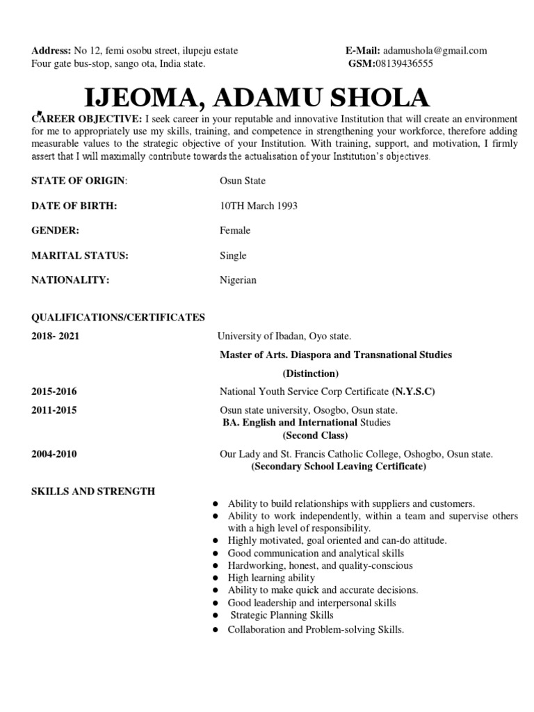 CV Sample PDF Sales Business