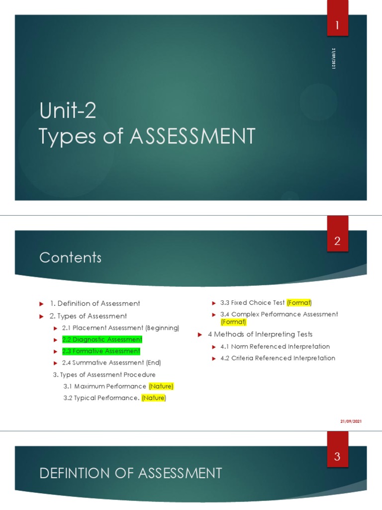 PPT-3-Unit-2 Types of Assessment | PDF