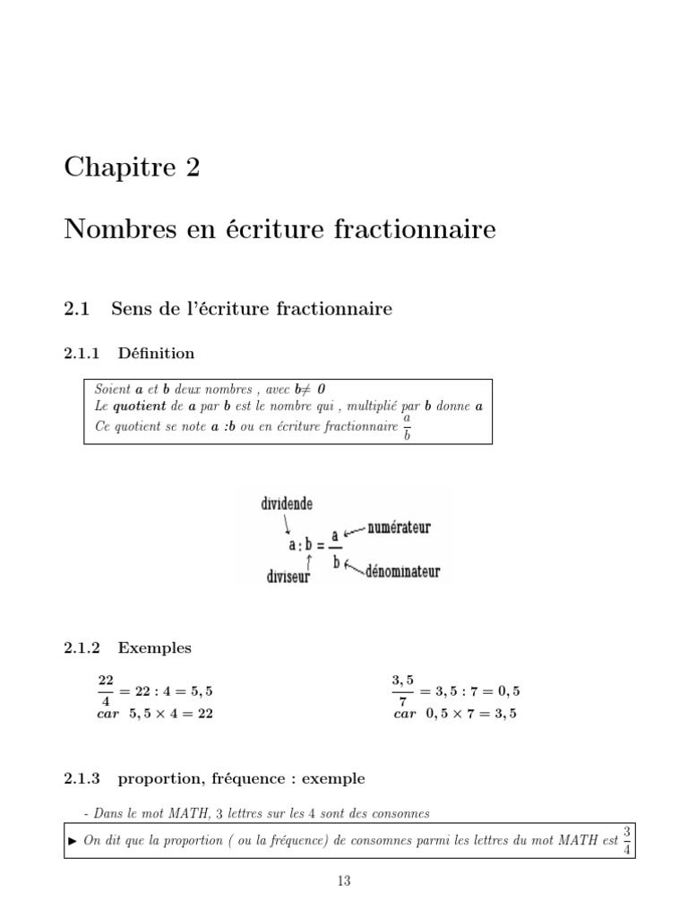 Nombres en Écriture Fractionnaire COURS2 | PDF | Division | Entier naturel