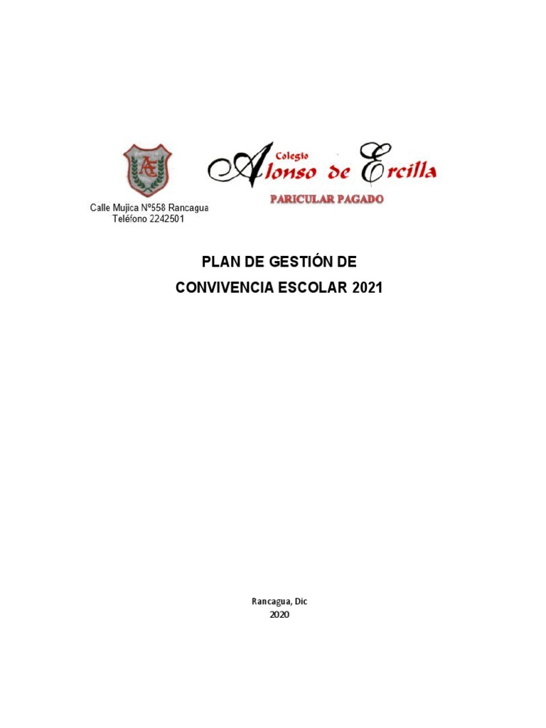 Plan de Gestión de Convivencia Escolar 2021 | PDF | Violencia