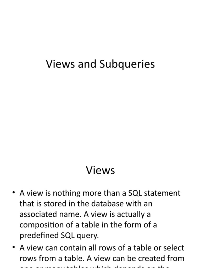 SQL Views and Subqueries Guide | PDF | Information Retrieval | Sql