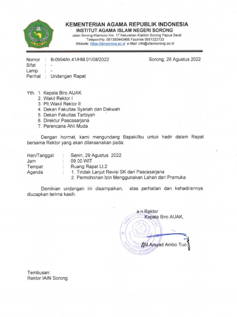 Contoh Surat Undangan Rapat | PDF