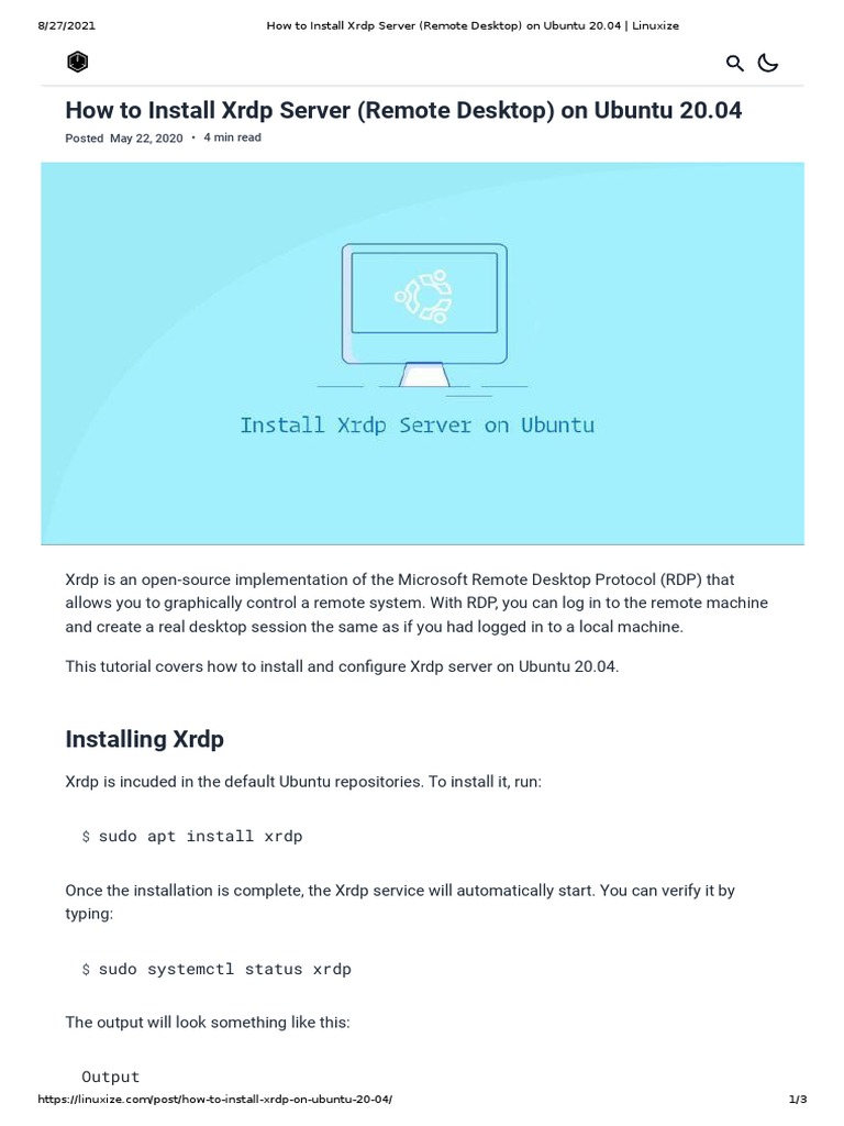 How To Install XRDP Server (Remote Desktop) On Ubuntu 20.04 Linuxize PDF Desktop Environment