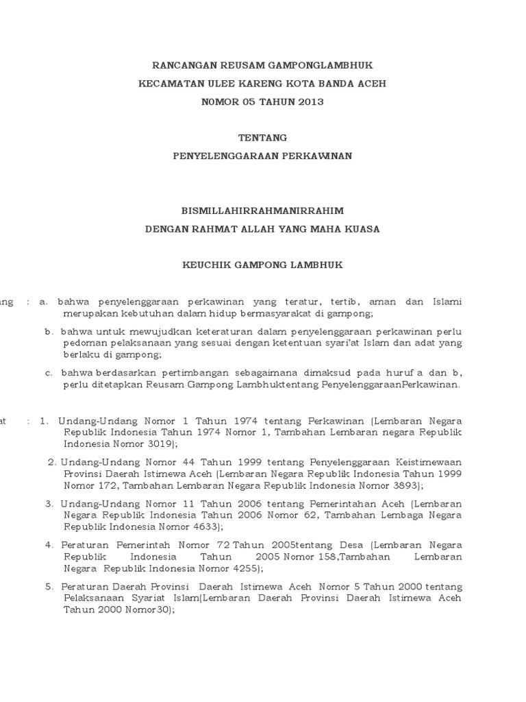Reusam Perkawinan Gampong Lambhuk | PDF