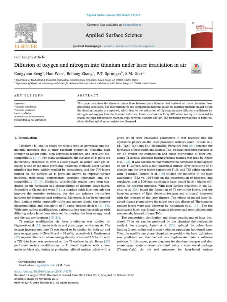 Diffusion of Oxygen and Nitrogen Into Titanium Under Laser Irradiation ...