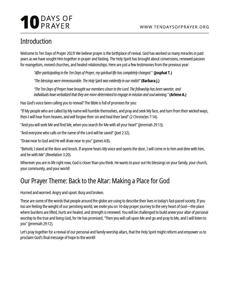 B Introduction 10 Days 2023 | PDF | Prayer | Fasting