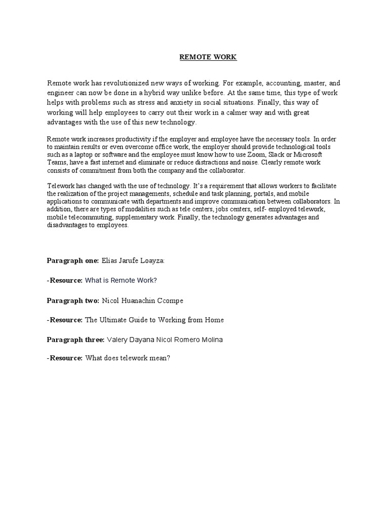Project - Remote Work - Reading & Writing Final Task 1 | PDF