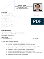 Resume of Reynan E. Iringan for entry-level jobs