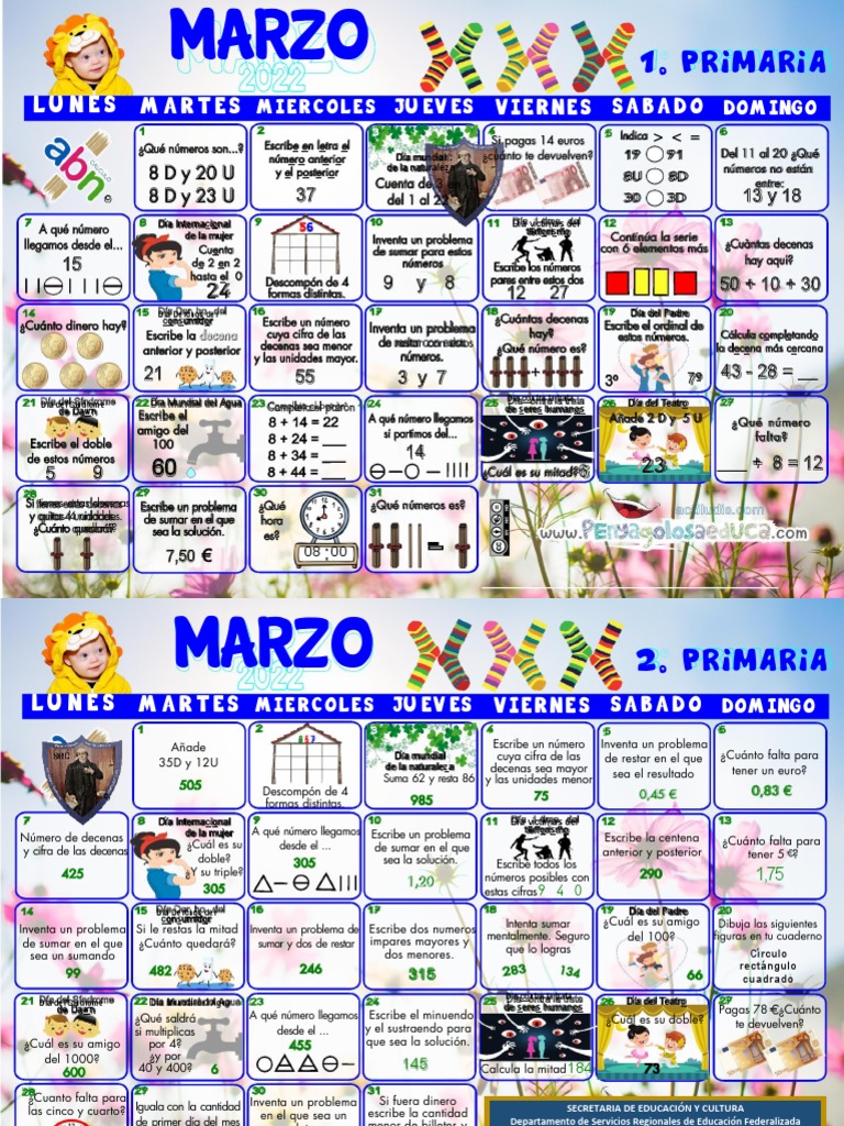 Calendario Matemático Primaria 2025 | PDF | Matemáticas | Aritmética