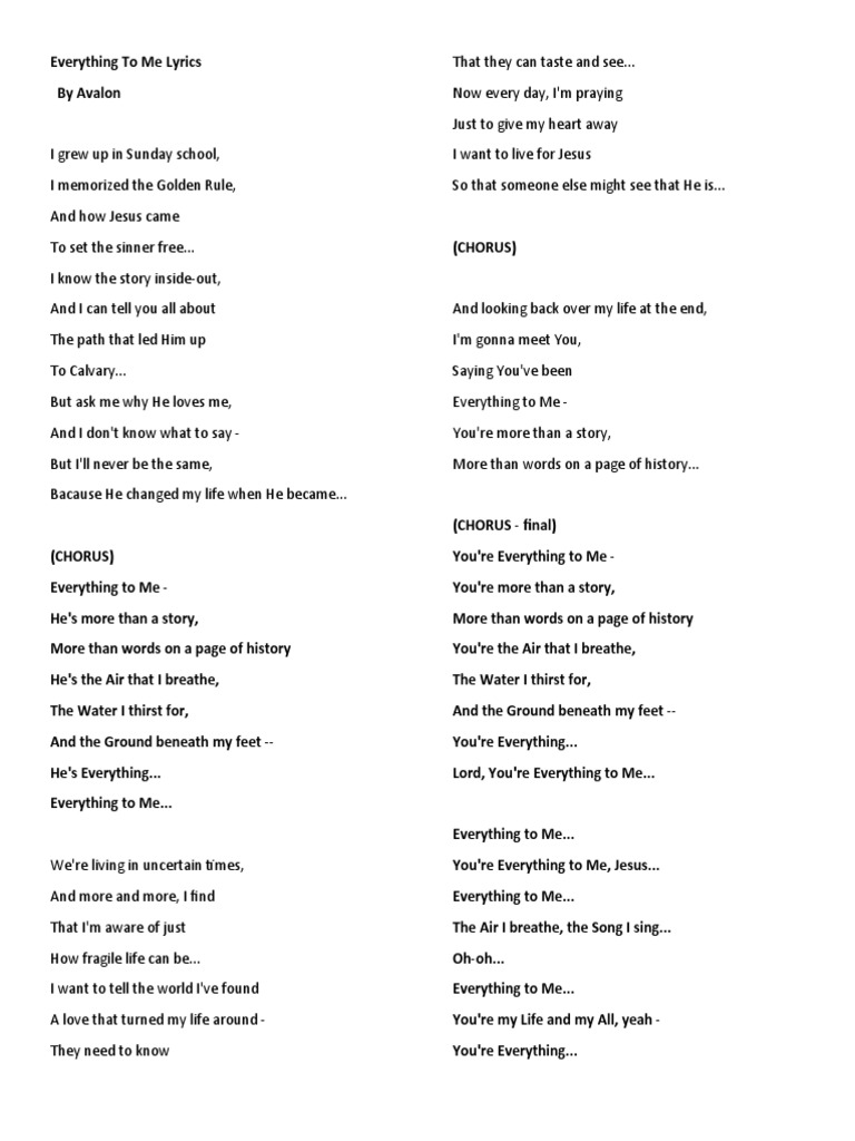 Everything to me lyrics pdf