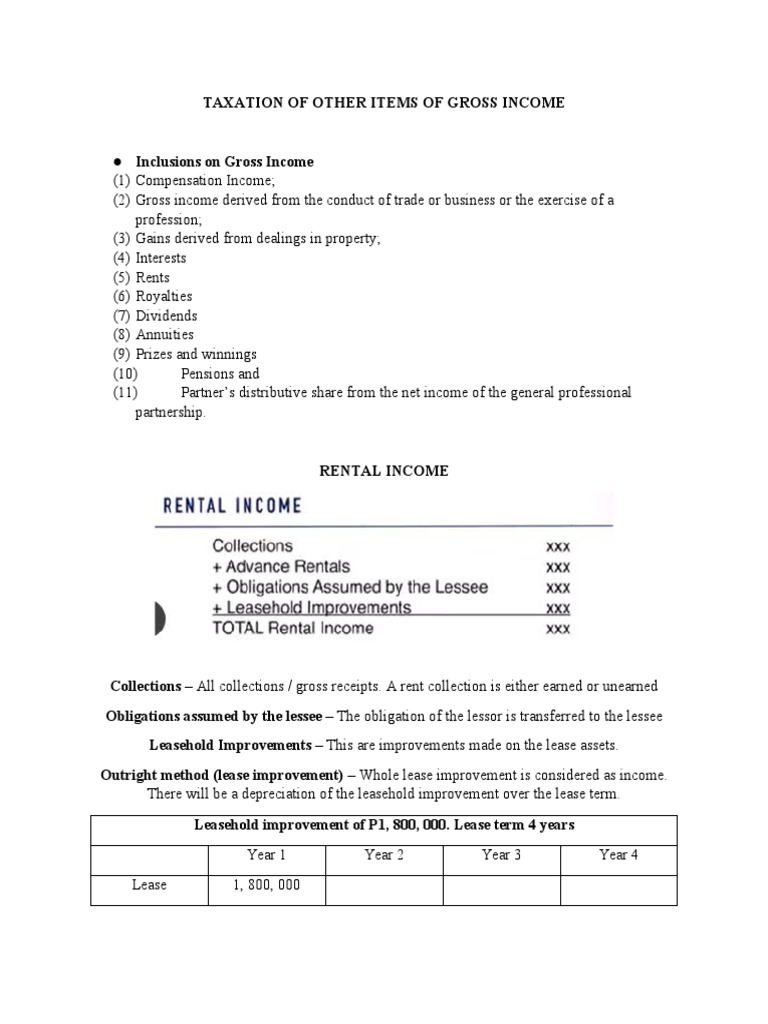 Taxation of Other Items of Gross PDF Lease Renting