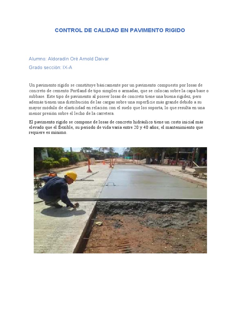 Control de Calidad en Pavimento Rígido | PDF | Hormigón | Materiales