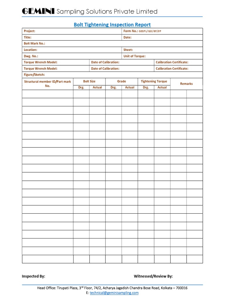 Bolt Tightening Inspection Report | PDF