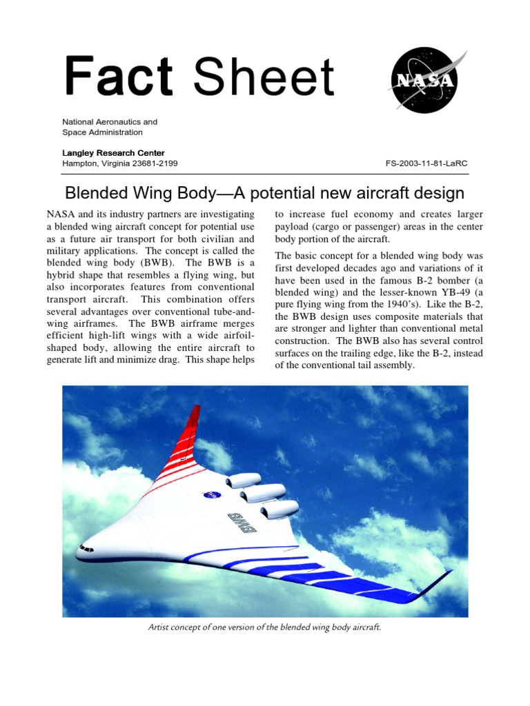 Blended Wing Body-A Potential New Aircraft Design | PDF | Business ...
