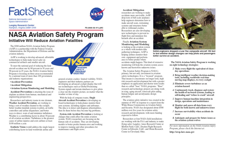NASA Aviation Safety Program Initaitive Will Reduce Aviation Fatalities ...