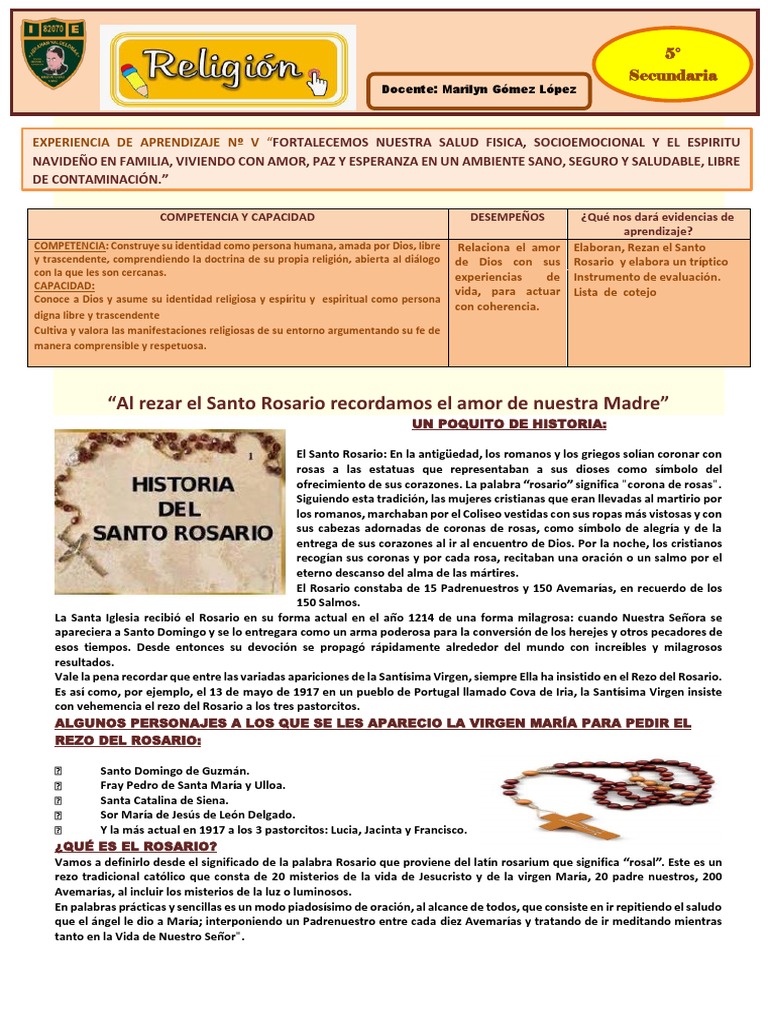 Tríptico del Santo Rosario para Niños | PDF | Rosario | María, madre de ...