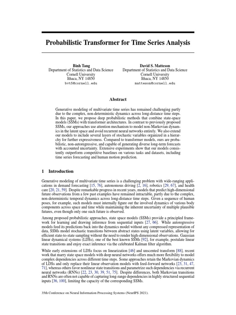 NeurIPS 2021 Probabilistic Transformer For Time Series Analysis Paper