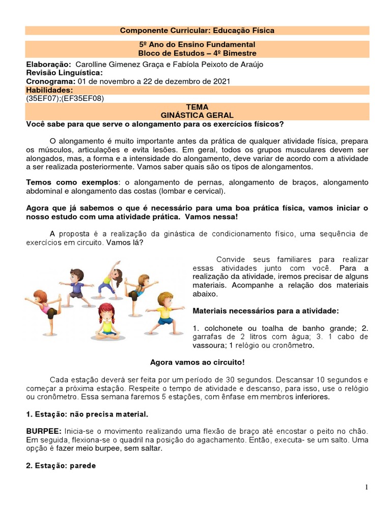 Atividades de Ginástica para 5º Ano | PDF | Ginástica | Exercício físico