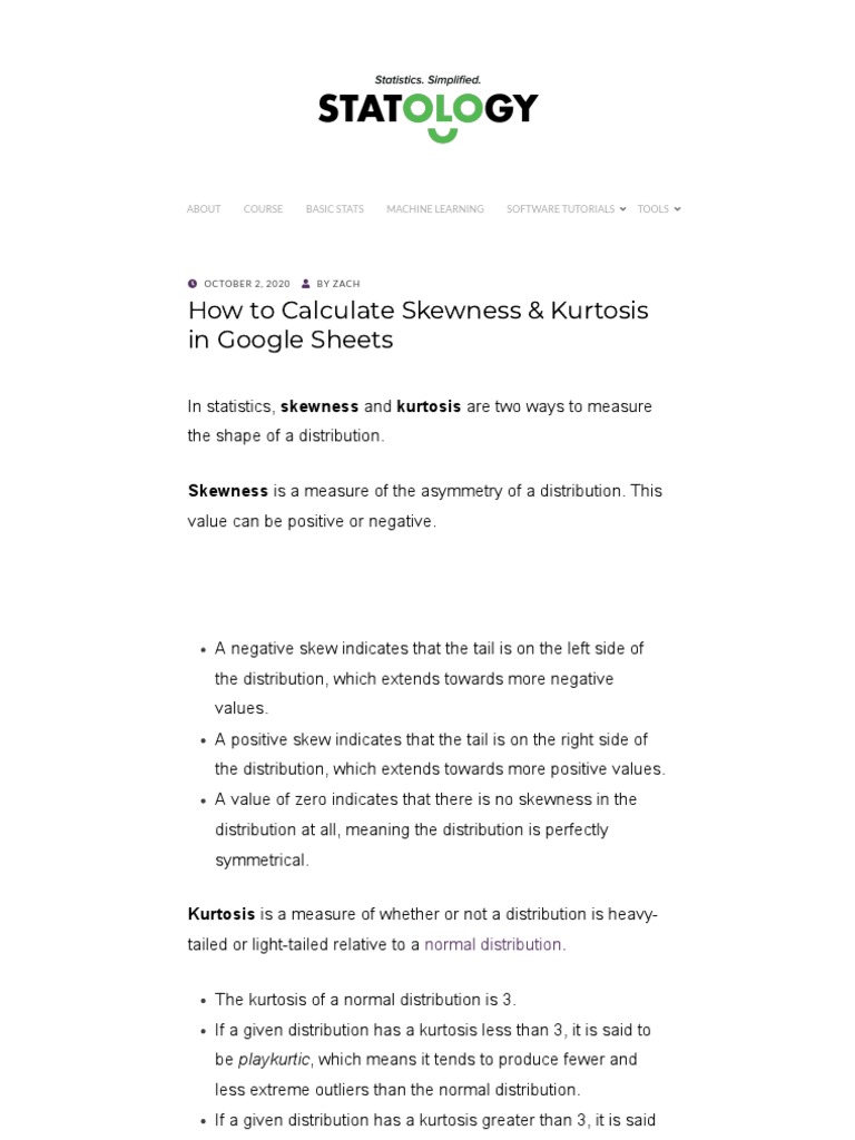 How To Calculate Skewness & Kurtosis in Google Sheets | PDF | Skewness ...