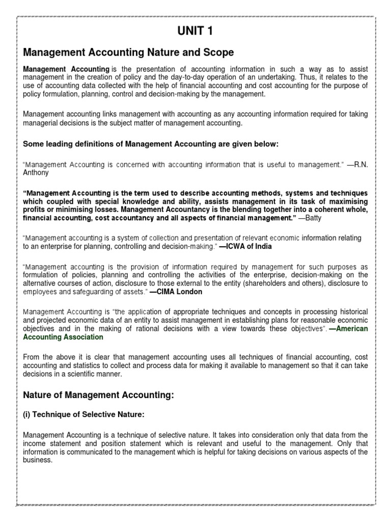 Bba201 Management & Cost Accounting Unit 1 | PDF | Management ...