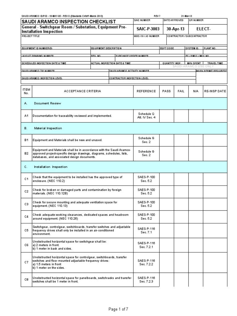 SAIC-P-3003 Rev 7 Final | PDF | Electrical Engineering | Equipment
