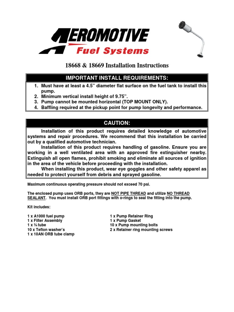 Installation Instructions for an Aeromotive Fuel Pump System PDF