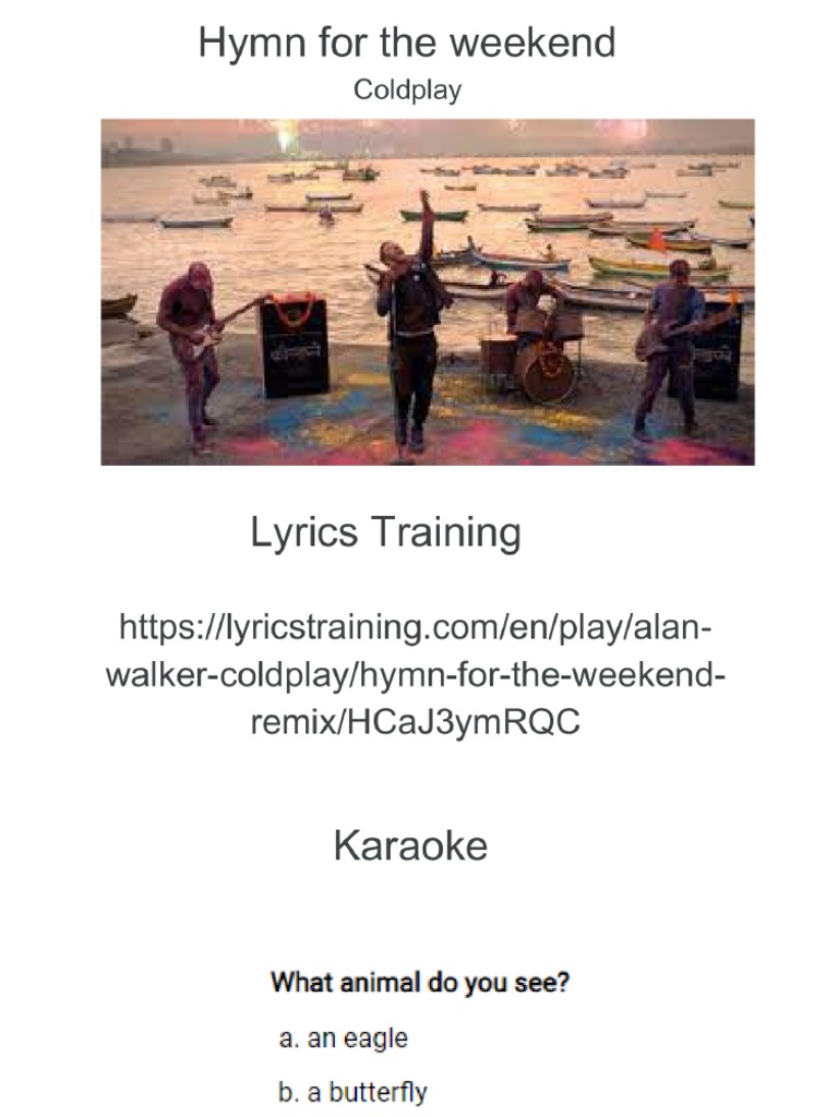 Hymn For The Weekend Song Activity | PDF