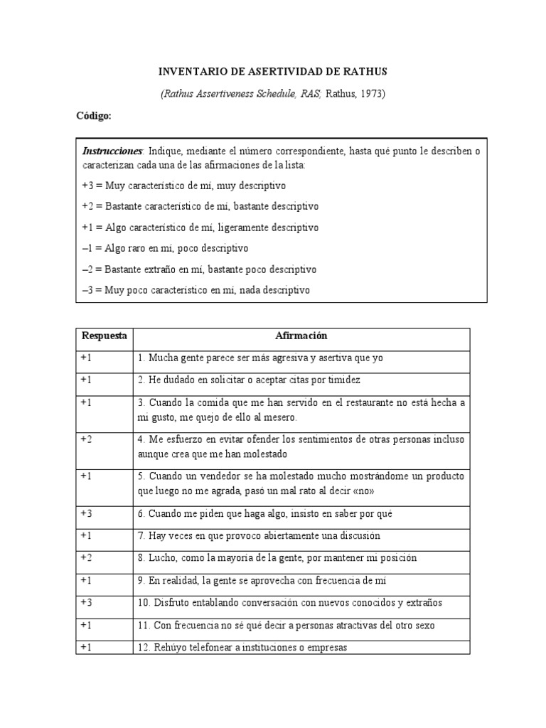 Inventario de Asertividad de Rathus | PDF