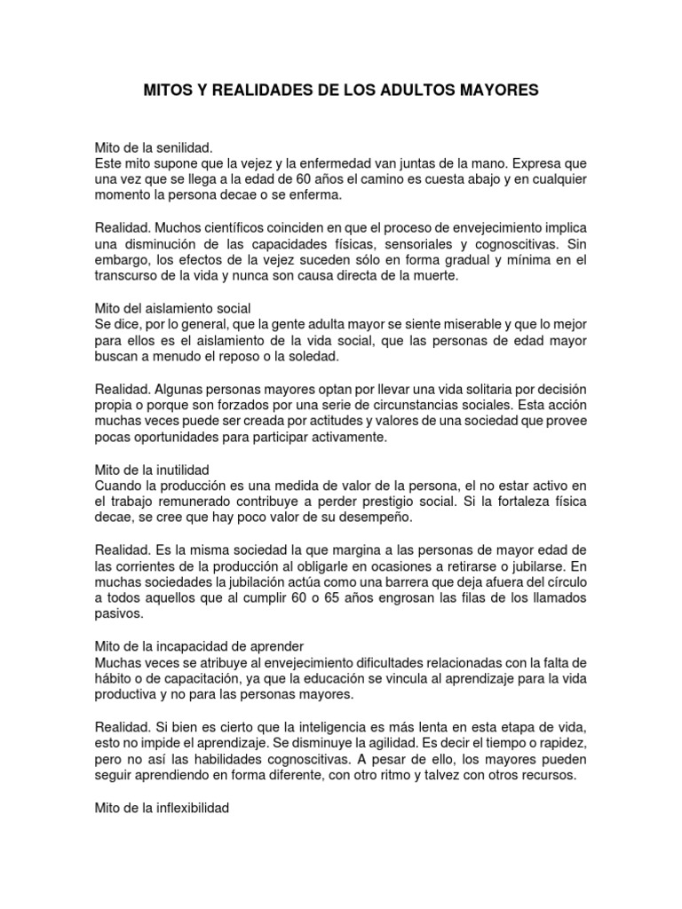 Mitos y Realidades de Los Adultos Mayores | PDF