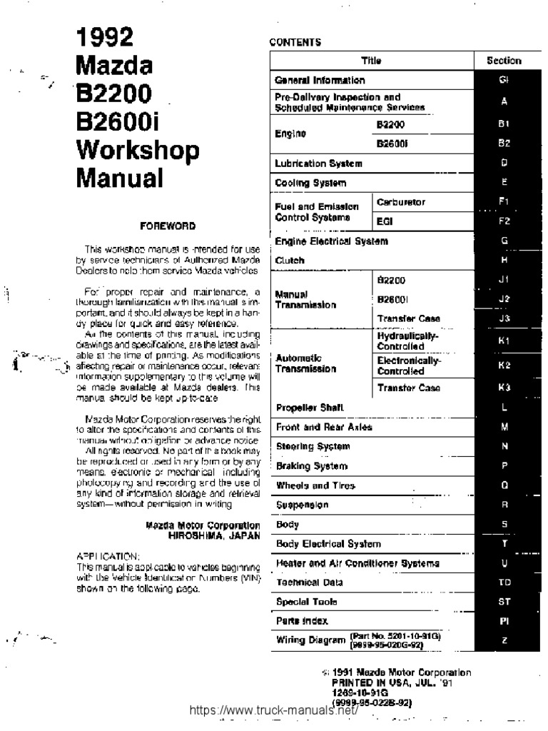 MAZDA BRAVO B2600 WORKSHOP MANUAL PDF intelligence overview