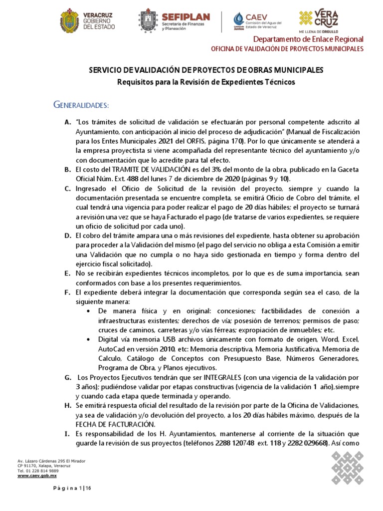 Requisitos para Validación de Proyectos CAEV | PDF