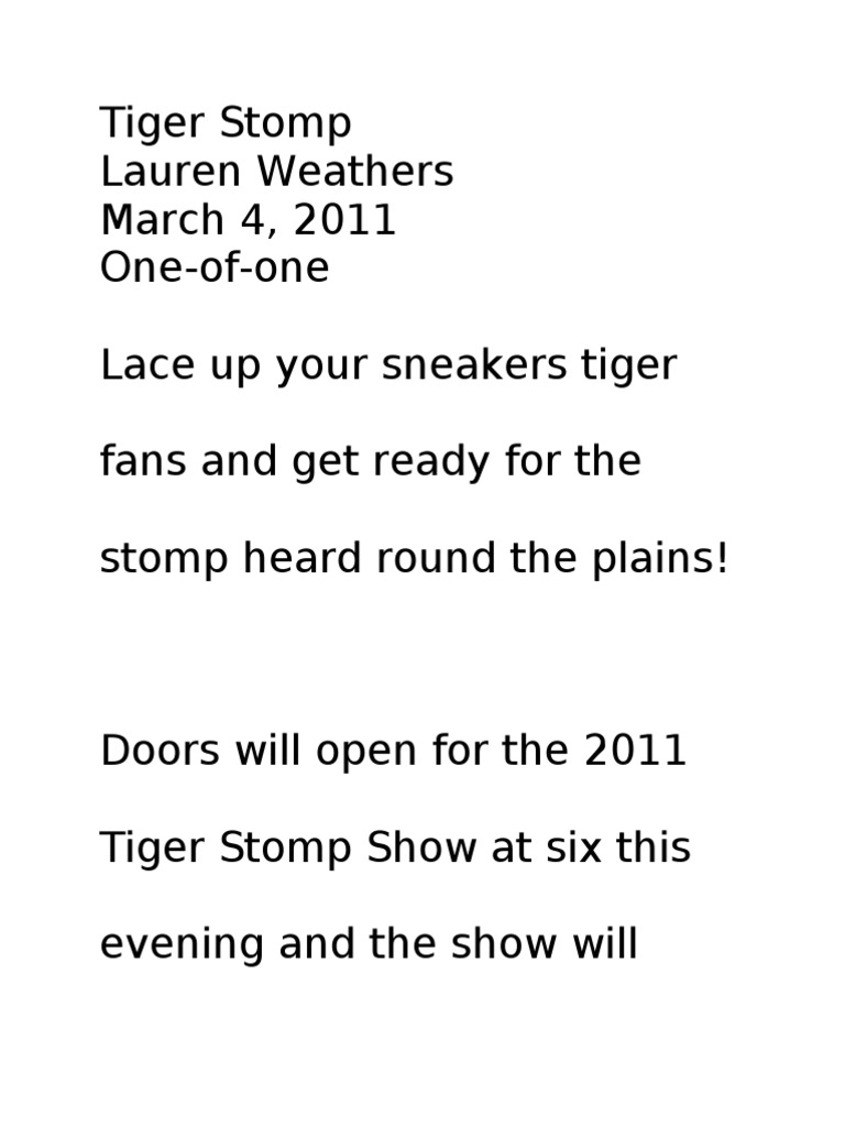 2011 Auburn Tiger Stomp Event Details | PDF | Art