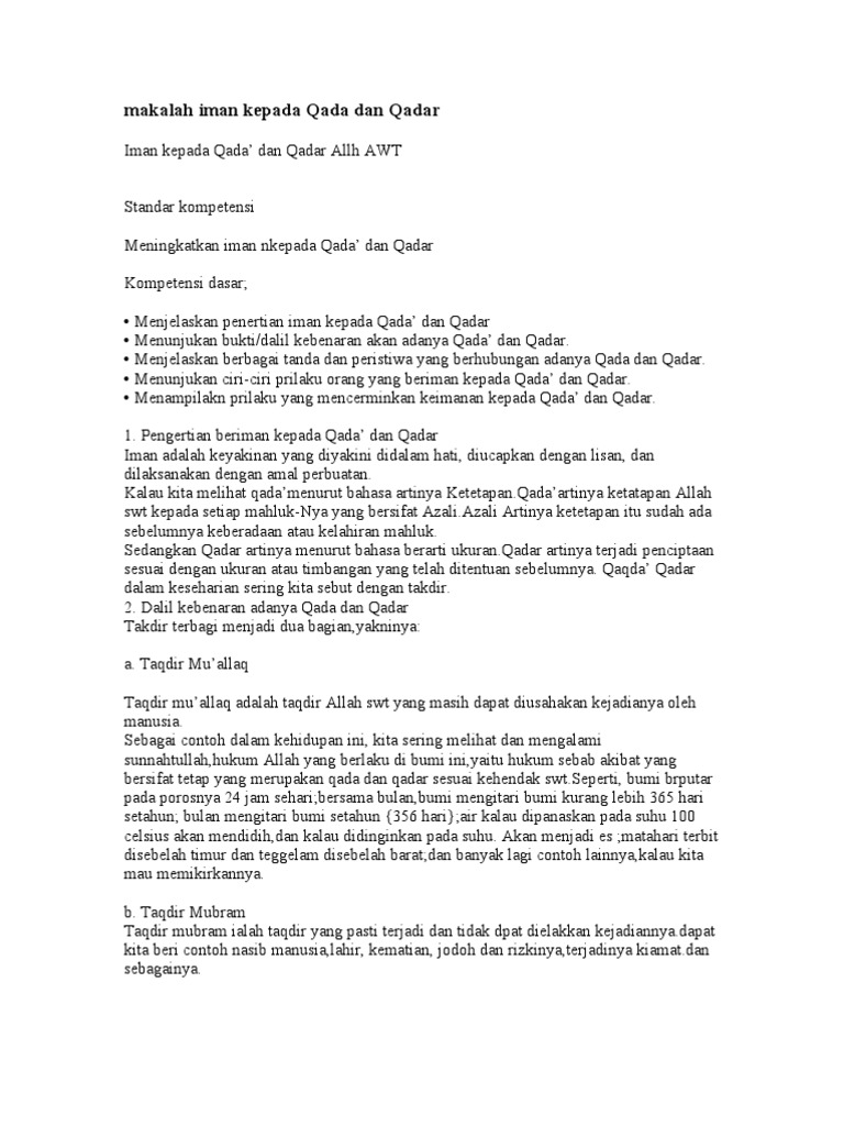 Makalah Iman Kepada Qadha Dan Qadar