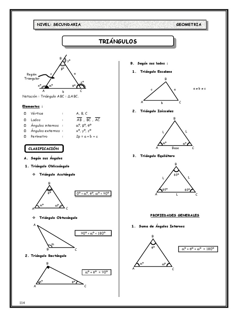 TRIÁNGULOS - Propiedades Fundamentales | PDF | Triángulo | Matemática ...