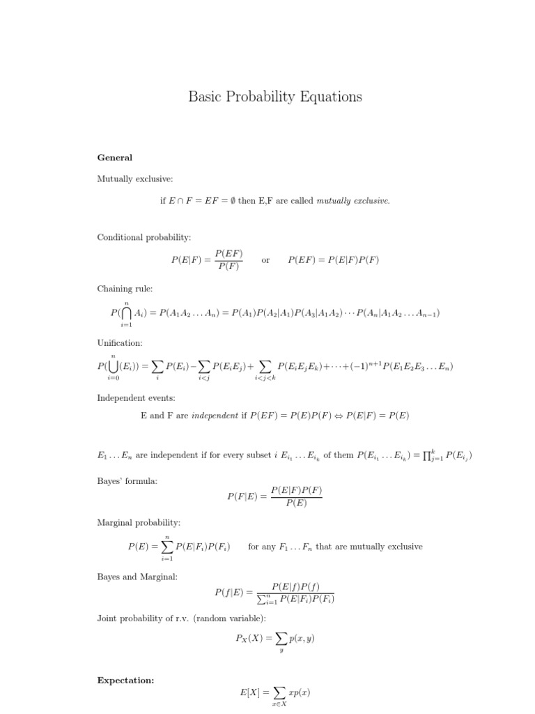 Basic Probability Equations | PDF | Teaching Methods & Materials