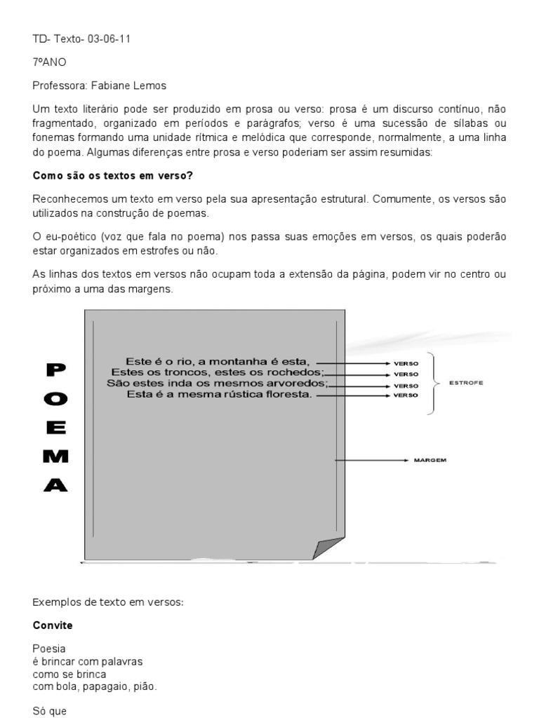 TD-Texto Prosa e Verso 03-06-11 | PDF | Prosa | Poesia