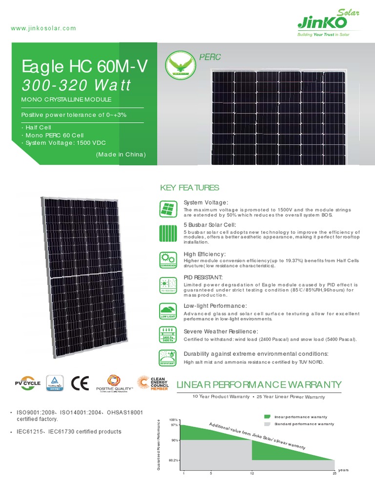 Jinko Solar 300-320W Module Specs | PDF | Solar Cell | Electrical ...